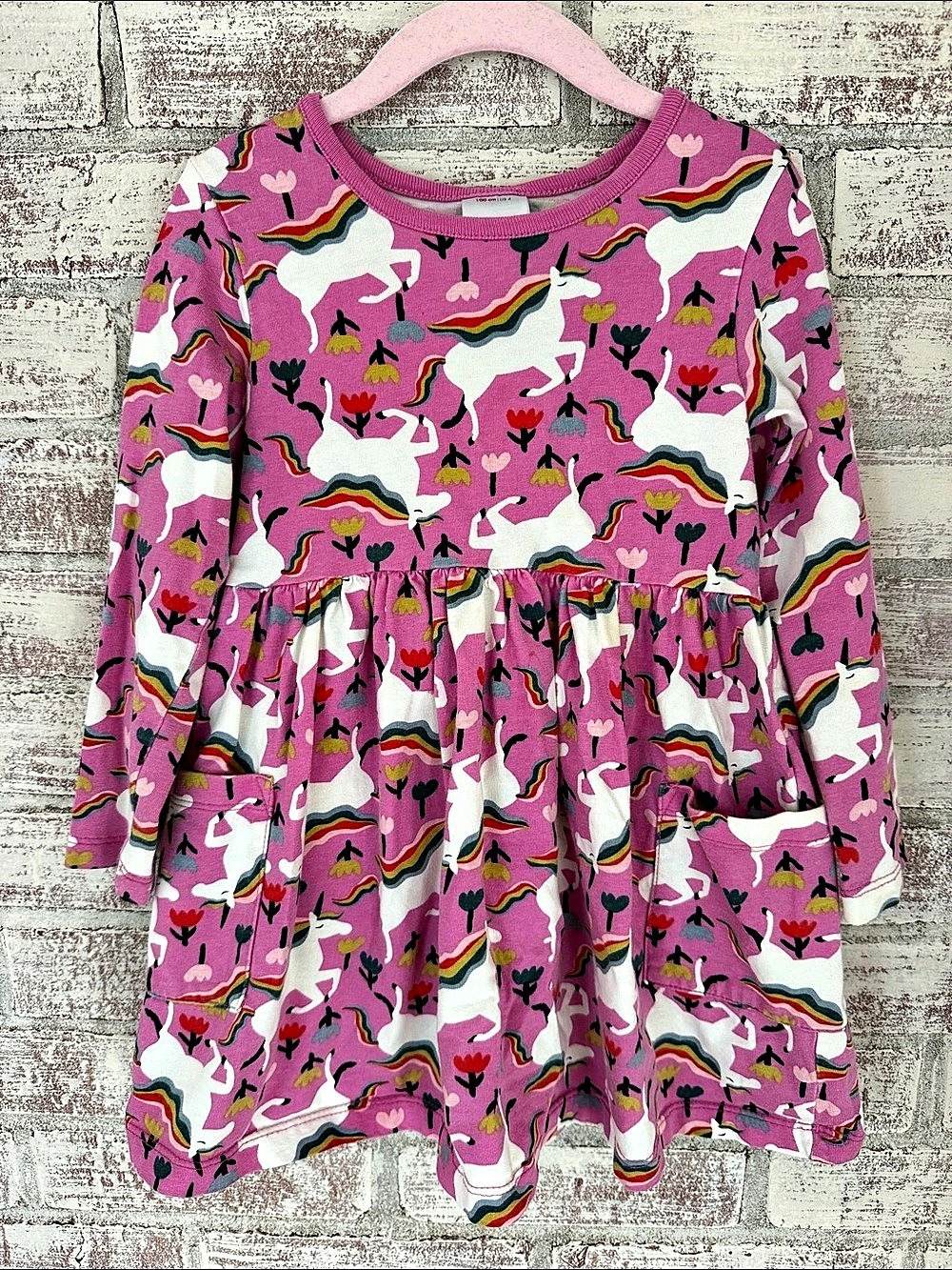 Hanna Andersson Long Sleeve Playground Dress with Pockets in Unicorn Meadow on